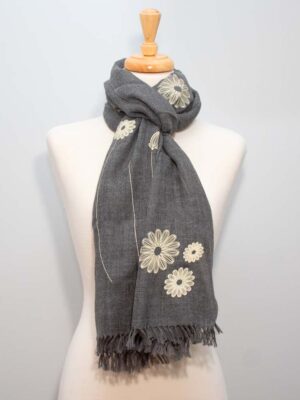 Blossom Whisper Scarf in Grey - gray flower - women